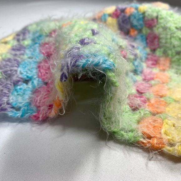 Baby Lovey Small Security Blanket Soft Multicolor Crochet Teddy Bear with Scarf - Picture 8 of 14